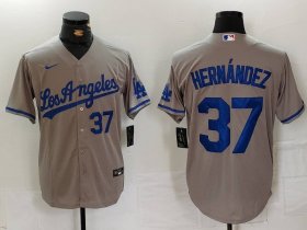 Men\'s Los Angeles Dodgers #37 Teoscar Hernandez Number Grey With Los Cool Base Stitched Jerseys