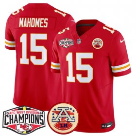 Cheap Men\'s Kansas City Chiefs #15 Patrick Mahomes Red F.U.S.E. 2024 AFC West Division Champions Vapor Limited Stitched Football Jersey