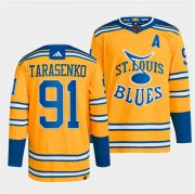 Wholesale Cheap Men's St. Louis Blues #91 Vladimir Tarasenko Yellow 2022-23 Reverse Retro Stitched Jersey