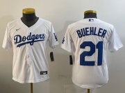 Cheap Youth Los Angeles Dodgers #21 Walker Buehler White Stitched Cool Base Nike Jersey