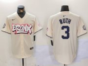 Cheap Men's New York Yankees #3 Babe Ruth Cream Limited Stitched Baseball Jersey