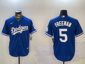 Cheap Men\'s Los Angeles Dodgers #5 Freddie Freeman Blue Cool Base Jersey