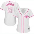 Wholesale Cheap Reds #21 Michael Lorenzen White/Pink Fashion Women's Stitched MLB Jersey