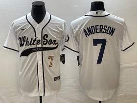 Wholesale Cheap Men\'s Chicago White Sox #7 Tim Anderson Number White Cool Base Stitched Baseball Jersey