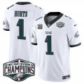 Cheap Men's Philadelphia Eagles #1 Jalen Hurts White 2024 NFC East Champions With 3-Star C Patch F.U.S.E. Vapor Untouchable Limited Stitched Football Jersey