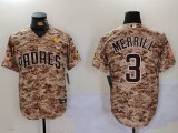 Men's San Diego Padres #3 Jackson Merrill Camo With PS Patch Cool Base Stitched Jersey