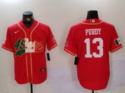 Cheap Men's San Francisco 49ers #13 Brock Purdy Red With Patch Cool Base Stitched Baseball Jersey