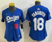 Cheap Women's Los Angeles Dodgers #18 Yoshinobu Yamamoto Number Blue 2024 World Series With Fernando 34 Fashion Limited Stitched Jersey