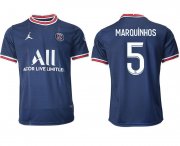 Wholesale Cheap Men 2021-2022 Club Paris Saint-Germain home aaa version blue 5 Soccer Jersey