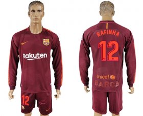 Wholesale Cheap Barcelona #12 Rafinha Sec Away Long Sleeves Soccer Club Jersey