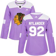 Wholesale Cheap Adidas Blackhawks #92 Alexander Nylander Purple Authentic Fights Cancer Women's Stitched NHL Jersey