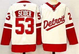 Men\'s Detroit Red Wings #53 Moritz Seider White Red 2024-25 Stitched Jersey