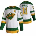 Wholesale Cheap Minnesota Wild #11 Zach Parise White Men's Adidas 2020-21 Reverse Retro Alternate NHL Jersey