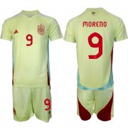 Men's Spain Team #9 Gerard Moreno 2024-25 Yellow Away Soccer Jersey Suit