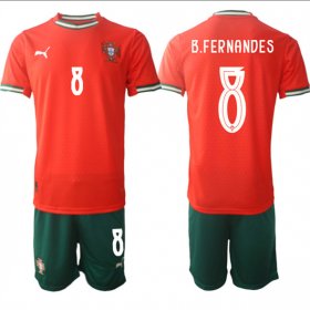 Cheap Men\'s Portugal Team #8 B.Fernandes 2025 Red Home Soccer Jersey Suit