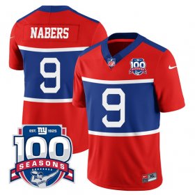 Cheap Men\'s New York Giants #9 Malik Nabers Century Red 100TH Season Commemorative Patch Limited Football Stitched Jersey