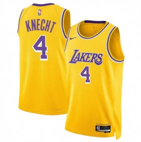 Cheap Men\'s Los Angeles Lakers #4 Dalton Knecht Yellow 2024 Draft Icon Edition Stitched Basketball Jersey