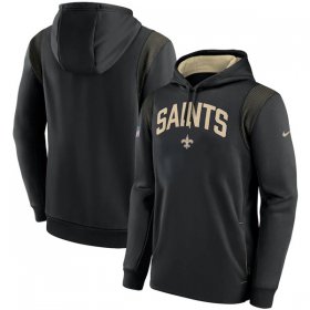 Wholesale Cheap Men\'s New Orleans Saints Black Sideline Stack Performance Pullover Hoodie 002