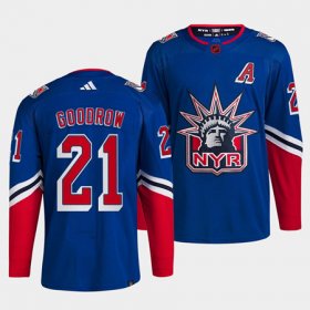 Wholesale Cheap Men\'s New York Rangers #21 Barclay Goodrow Blue 2022 Reverse Retro Stitched Jersey