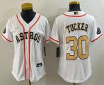 Cheap Women's Houston Astros #30 Kyle Tucker 2023 White Gold World Serise Champions Patch Cool Base Stitched Jersey