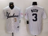 Cheap Men's New York Yankees #3 Babe Ruth White Pinstripe Fashion Cool Base Jerseys