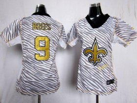 Wholesale Cheap Nike Saints #9 Drew Brees Zebra Women\'s Stitched NFL Elite Jersey