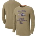 Wholesale Cheap Men's Baltimore Ravens Nike Tan 2019 Salute to Service Sideline Performance Long Sleeve Shirt