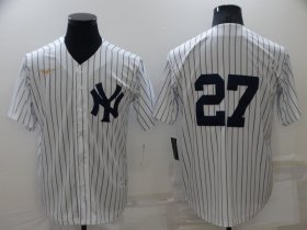 Wholesale Cheap Men\'s New York Yankees #27 Giancarlo Stanton No Name White Throwback Stitched MLB Cool Base Nike Jersey