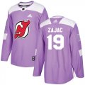 Wholesale Cheap Adidas Devils #19 Travis Zajac Purple Authentic Fights Cancer Stitched Youth NHL Jersey