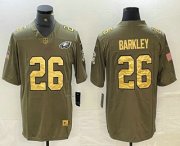 Cheap Men's Philadelphia Eagles #26 Saquon Barkley Olive with Gold 2017 Salute To Service Stitched NFL Nike Limited Jersey