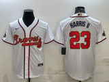 Wholesale Cheap Men's Atlanta Braves #23 Michael Harris II White Gold World Series Champions Program Cool Base Stitched Baseball Jersey