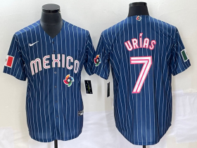 Wholesale Cheap Men\'s Mexico Baseball #7 Julio Urias Navy Blue Pinstripe 2020 World Series Cool Base Nike Jersey 1