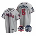 Wholesale Cheap Men Atlanta Braves 5 Freddie Freeman 2021 Gray World Series With 150th Anniversary Patch Cool Base Stitched Jersey