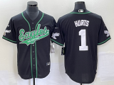 Wholesale Cheap Men's Philadelphia Eagles #1 Jalen Hurts Black Cool Base Stitched Baseball Jersey