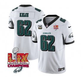 Cheap Men\'s Philadelphia Eagles #62 Jason Kelce White 2025 Eagles Logo Super Bowl LIX Patch And 4-Star C Patch New F.U.S.E. Vapor Limited Football Stitched Jersey