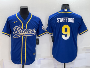 Wholesale Cheap Men's Los Angeles Rams #9 Matthew Stafford Royal With Patch Cool Base Stitched Baseball Jersey