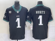 Wholesale Cheap Men's Philadelphia Eagles #1 Jalen Hurts Black C Patch 2023 FUSE Vapor Untouchable Stitched Jersey