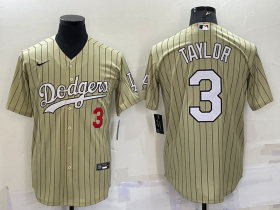 Wholesale Cheap Men\'s Los Angeles Dodgers #3 Chris Taylor Number Cream Pinstripe Stitched MLB Cool Base Nike Jersey