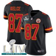 Wholesale Cheap Nike Chiefs #87 Travis Kelce Black Super Bowl LIV 2020 Men's Stitched NFL Limited Rush Jersey