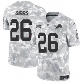 Cheap Men\'s Detroit Lions #26 Jahmyr Gibbs 2024 F.U.S.E Arctic Camo Salute To Service Limited Stitched Football Jersey