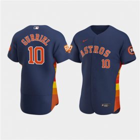 Wholesale Cheap Men\'s Houston Astros #10 Yuli Gurriel Navy 60th Anniversary Flex Base Stitched Baseball Jersey