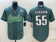 Cheap Men's Philadelphia Eagles #55 Brandon Graham Green With Super Bowl LVII Patch Cool Base Stitched Baseball Jersey