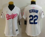 Cheap Women's Los Angeles Dodgers #22 Clayton Kershaw White Pink With Patch Limited Stitched Jersey