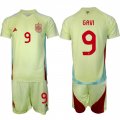 Men's Spain Team #9 Gavi 2024-25 Yellow Away Soccer Jersey Suit