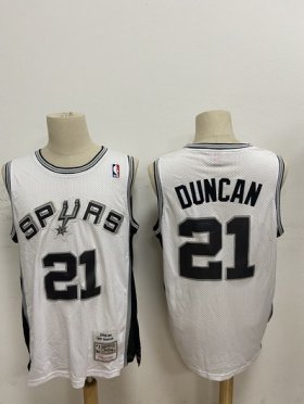 Wholesale Cheap Men\'s San Antonio Spurs #21 Tim Duncan White Hardwood Classics Soul Swingman Throwback Jersey