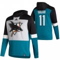 Wholesale Cheap San Jose Sharks #11 Owen Nolan Adidas Reverse Retro Pullover Hoodie Gray Teal