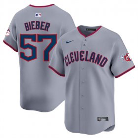 Cheap Men\'s Cleveland Guardians #57 Shane Bieber Gray 2025 Alternate Limited Stitched Baseball Jersey