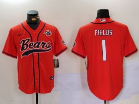 Men\'s Chicago Bears #1 Justin Fields Orange Throwback With Patch Cool Base Stitched Baseball Jersey