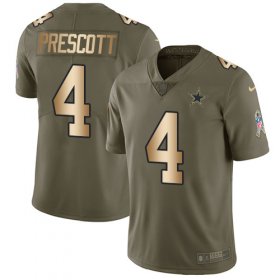 Wholesale Cheap Nike Cowboys #4 Dak Prescott Olive/Gold Men\'s Stitched NFL Limited 2017 Salute To Service Jersey