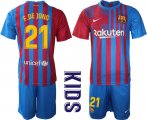 Wholesale Cheap Youth 2021-2022 Club Barcelona home blue 21 Nike Soccer Jersey